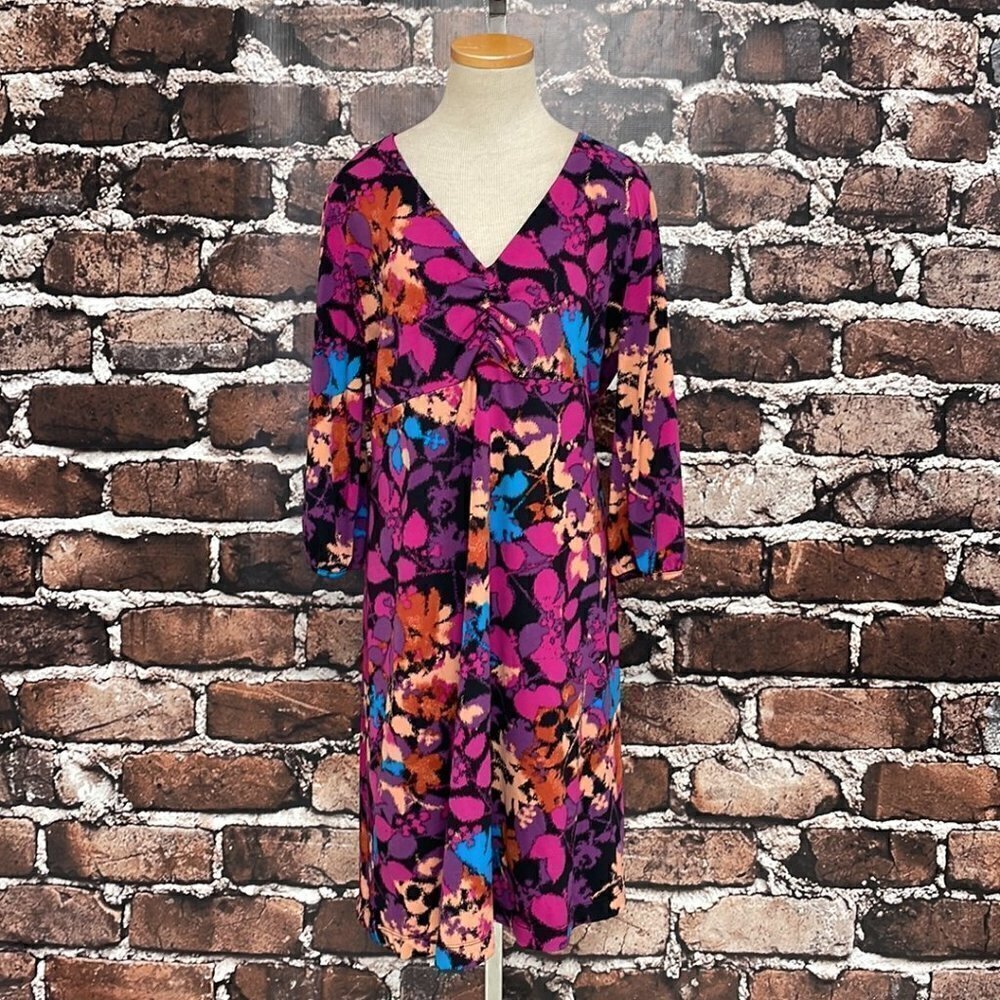ALFANI Dress V-Neck Midi Floral Pink Orange Size Large L - Picture 5 of 16